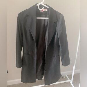 Modest long black blazer jacket coat trench lapel button down suit piece dress